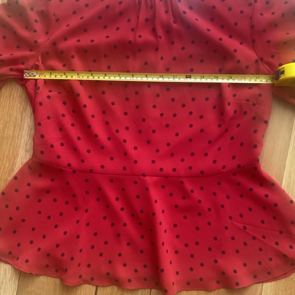 BODEN Blouse Red Poinsettia Polka Spot Dot Sena Peplum Top Size 10 - Picture 11 of 11